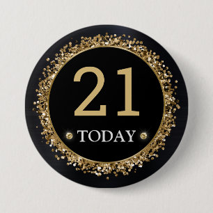Schwarze und goldene Glitter-Konfetti-Geburtstagsd Button