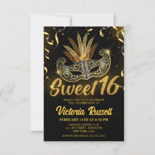 Schwarze und goldene Glitter-Masqueraden-Maske Swe Einladung
