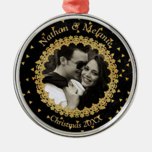 Schwarze und goldene Glitzer Custom-Foto Ornament Aus Metall