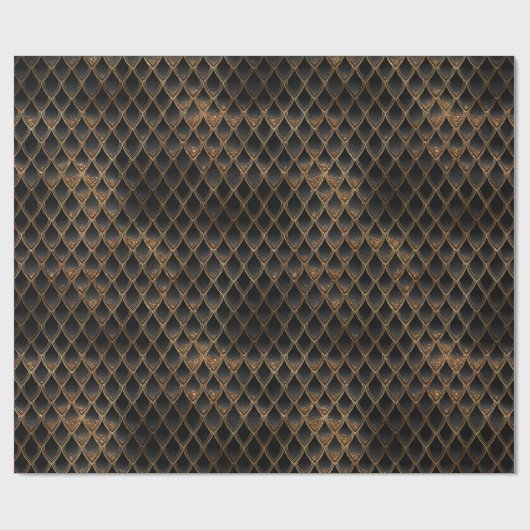 Schwarze und goldene Glitzer-Drachenskala Geschenkpapier (Flach)