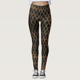 Schwarze und goldene Glitzer-Drachenskala Leggings