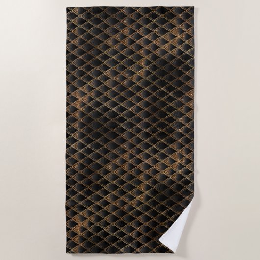 Schwarze und goldene Glitzer-Drachenskala Strandtuch (Vorderseite)