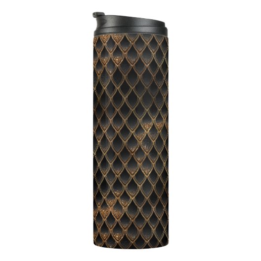 Schwarze und goldene Glitzer-Drachenskala Thermosbecher (Nach rechts gedreht)