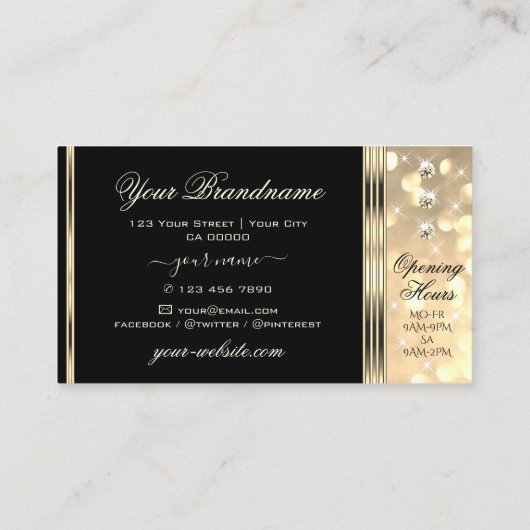 Schwarze und goldene Glitzer Sparkle Stars mit Dia Visitenkarte (Rückseite)