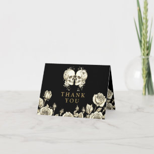 Schwarze und goldene gotische florale Schädel Hoch Dankeskarte