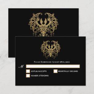 Schwarze und goldene gotische Halloween-Hochzeits- RSVP Karte