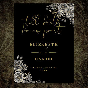 Schwarze und goldene gotische Rosen Hochzeitsschil Poster