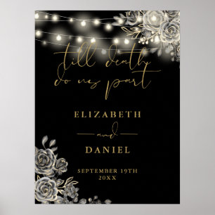 Schwarze und goldene gotische Rosen-Lichter-Hochze Poster