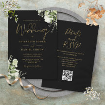 Schwarze und goldene grüne Blumenhochzeit mit QR-C