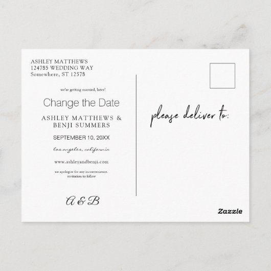 Schwarze und goldene Handschrift ändern Datum Post Postkarte (Rückseite)