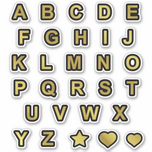 Schwarze und goldene Hauptstadt Textbriefe Alphabe Aufkleber (Vorderseite)