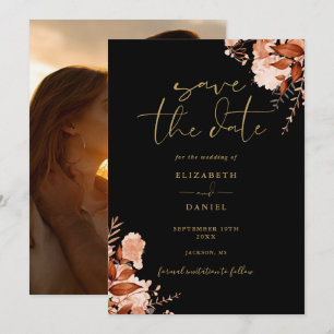 Schwarze und goldene Herbst-Rustikalien-Blumen-Hoc Save The Date