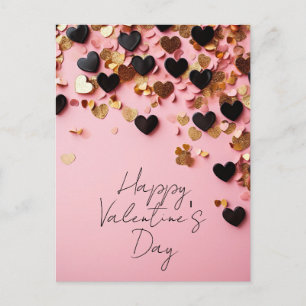 Schwarze und goldene Herzen auf rosa Erde Valentin Postkarte