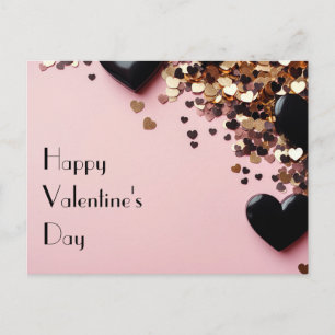 Schwarze und goldene Herzen auf rosa Erde Valentin Postkarte