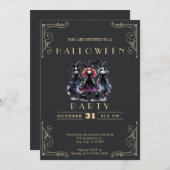 Schwarze und goldene Hexen mit Halbpension, Fleder Einladung (Vorne/Hinten)
