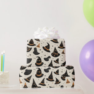 Schwarze und goldene Hexenhüte Sterne Creme Hallow Geschenkpapier