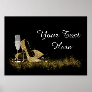 Schwarze und goldene High Heel-Schuh-Geburtstagsfe Poster