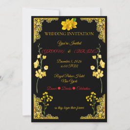 Schwarze und goldene Hochzeitseinladung Einladung