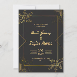 Schwarze und goldene Hochzeitseinladung Einladung