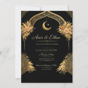 Schwarze und goldene Hochzeitseinladungsvorlage    Einladung