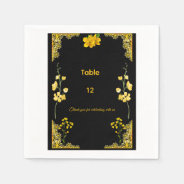 Schwarze und goldene Hochzeitstischnummer Serviette