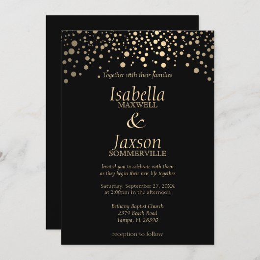 Schwarze und goldene Imitate Einladung (Vorne/Hinten)