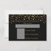Schwarze und goldene Imitate Foil Confetti Dots RSVP Karte (Rückseite)
