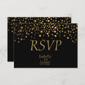 Schwarze und goldene Imitate Foil Confetti Dots RSVP Karte (Vorne/Hinten)