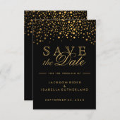 Schwarze und goldene Imitate Foil Confetti Dots Save The Date (Vorne/Hinten)