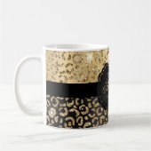 Schwarze und goldene Imitate Glitzer Glam Leopard Kaffeetasse (Links)