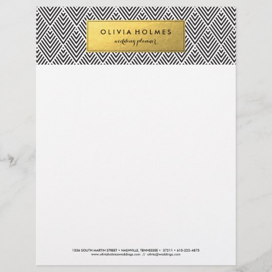 Schwarze und goldene Imitate Zickzack Letterhead Briefkopf (Vorderseite)