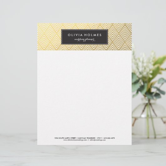 Schwarze und goldene Imitate Zickzack Letterhead Briefkopf (Stehend Vorderseite)