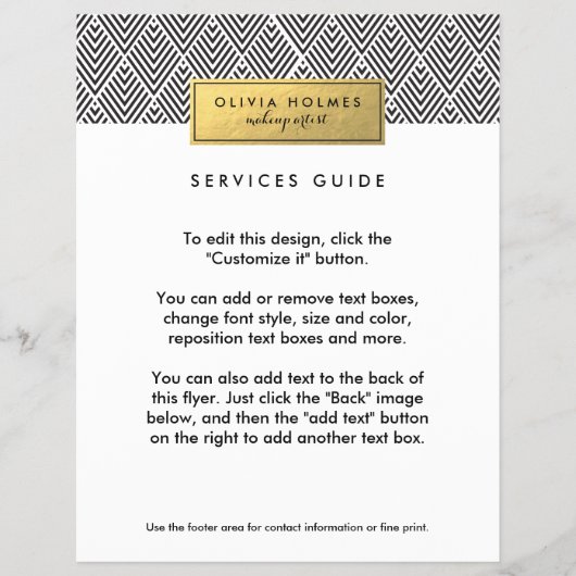 Schwarze und goldene Imitate Zickzack Muster beleg Flyer (Vorne)