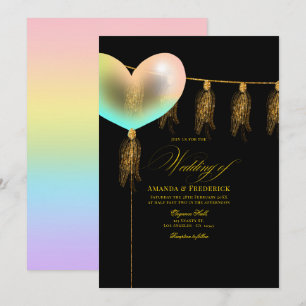 Schwarze und goldene irisierende Herz-Hochzeit Einladung