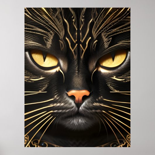 Schwarze und goldene Katze Poster (Vorne)