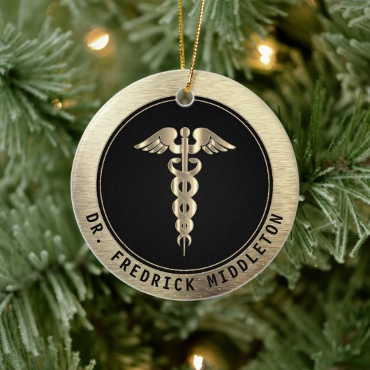 👨 ⚕️ - Schwarze und goldene Keramik Ornament (Baum)