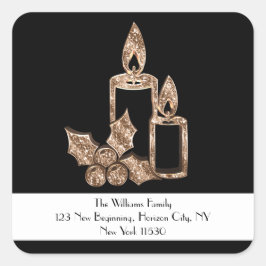 Schwarze und goldene Kerze mit Heiligabend Quadratischer Aufkleber