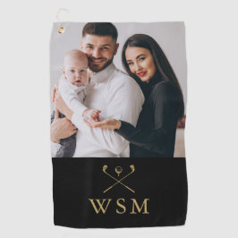 Schwarze und goldene klassische Monogramm-Foto-Gol Golfhandtuch