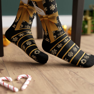 Schwarze und goldene Koketten-Schleifen-Schneefloc Socken
