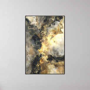 Schwarze und goldene kosmische Marmor-Abstrakt-Wan Leinwanddruck