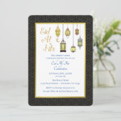 Schwarze und goldene Laternen | Eid Al Fitr Einlad Einladung (Stehend Vorderseite)