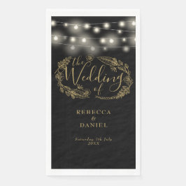 Schwarze und goldene Lichterketten Blumen Hochzeit Serviette