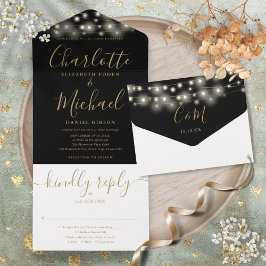 Schwarze und goldene Lichterketten Chic-Skript-Hoc All In One Einladung