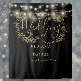 Schwarze und goldene Lichterketten Hochzeitskuliss Wandteppich