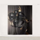 Schwarze und goldene Löwen Hintergrund Wandteppich (Vorderseite)