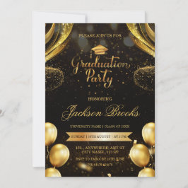 Schwarze und goldene Luftballons Abschlussfeier Ei Einladung