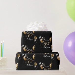 Schwarze und goldene Luftballons Alles Gute zum 50 Geschenkpapier