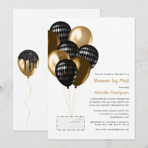 Schwarze und goldene Luftballons Junggesellinnen-A Einladung