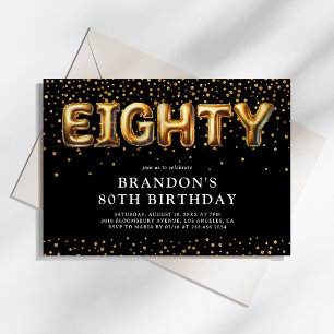 Schwarze und goldene Luftballons zum 80. Geburtsta Einladung