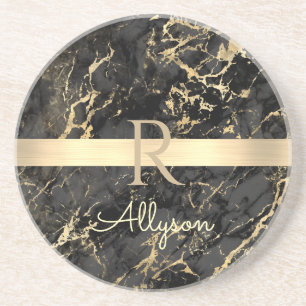 Schwarze und goldene Marmor, Goldbarren, DIY-Name Getränkeuntersetzer